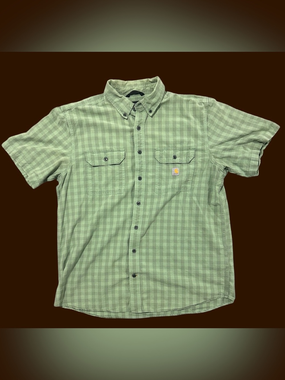 Loose Fit Carhartt Light Green Plaid Short Sleeve Button Down Shirt XL Tall